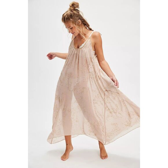 Intimately Free People A Little Shine Maxi Slip Dress Sheer Beaded XS NEW 277843 - Picture 1 of 10